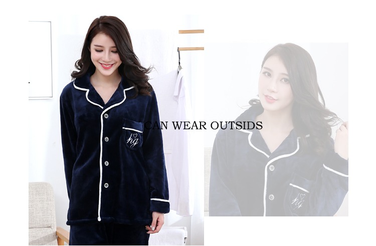 Mùa thu và mùa đông phiên bản Hàn Quốc của bộ đồ ngủ flannel kích thước lớn vài người đàn ông và phụ nữ san hô lông cừu dày ấm áp dài tay phù hợp với dịch vụ nhà do bo