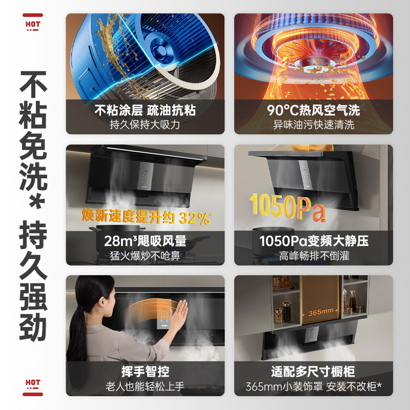 Supor Ms1Plus Range Hood for Home Kitchen with Strong Suction and Variable Frequency, Ms1Max Range Hood