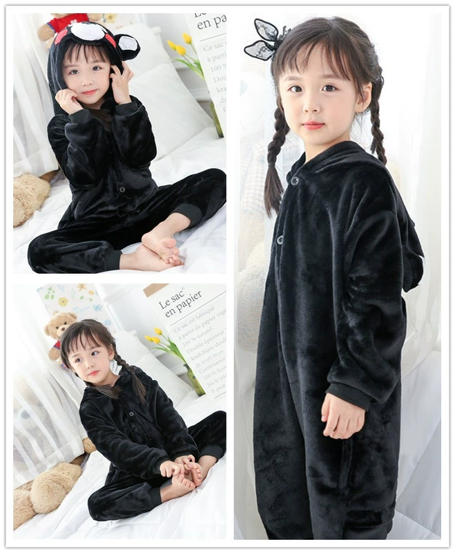 Kigurumi mùa thu và mùa đông gấu gấu flannel phiên bản vệ sinh phim hoạt hình anime động vật một bộ đồ ngủ nam và nữ đồ lót basic