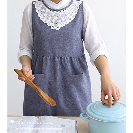 South Korean imported home Clothing Cotton Kitchen Cloth Art Coffee Shop Clothing Lace Princess Blue Lace Collar Apron