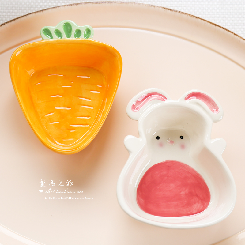 (Fairy Tale Tour)Ceramic tableware Dessert snack Fruit Salad Little White rabbit plate Carrot Rabbit bowl