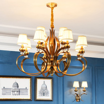  American all-copper chandelier Duplex building Villa living room Dining room Copper chandelier Nordic bedroom study creative pure copper chandelier