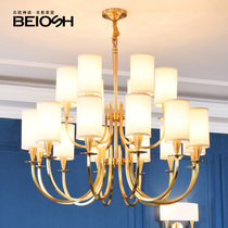  American all-copper chandelier Living room large chandelier Stair long chandelier Villa duplex building all-copper three-story large chandelier