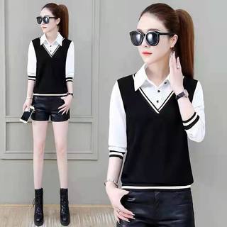 秋装长袖衬衫女士2025年新款洋气时尚假两件上衣服设计感衬衣春秋