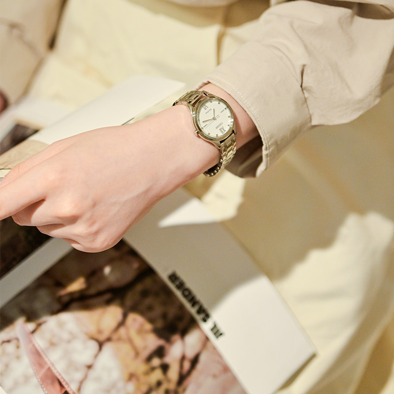 [New Year's Gift] Citizen official store Fashionable and Simple Light Kinetic Energy Watch with Ripple Pattern Dial for Women Em0500