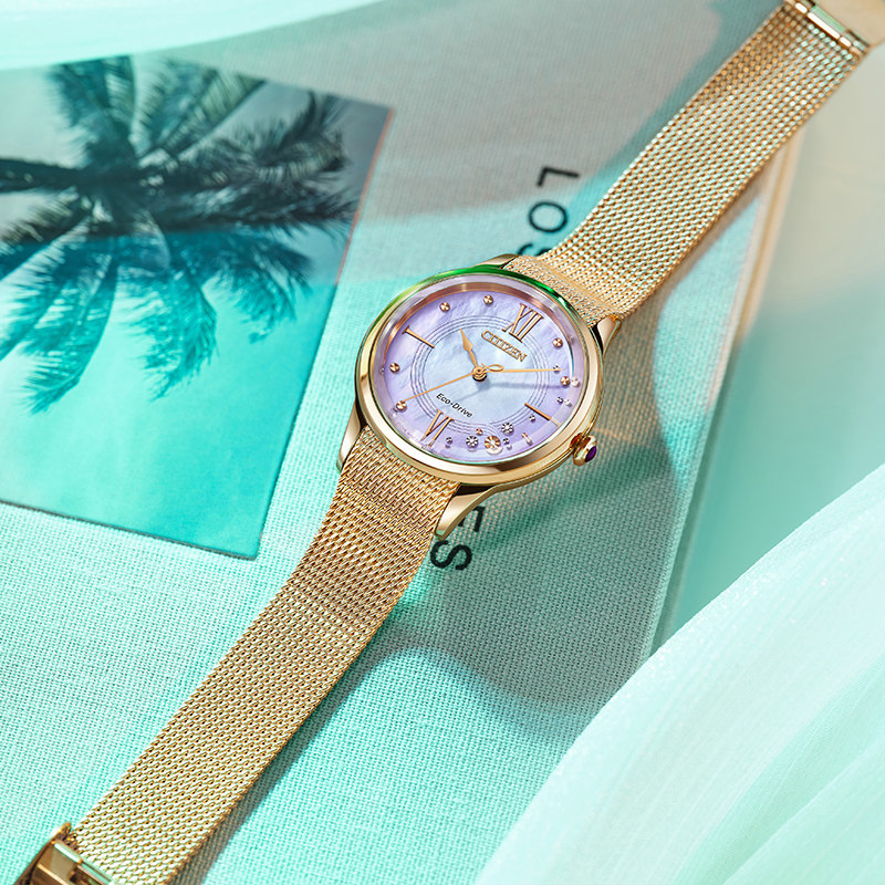 Citizen Official Kinetic Energy Movement Mother-Of-Pearl Dial Milanese Strap Fashionable Casual Women's Watch Em0817