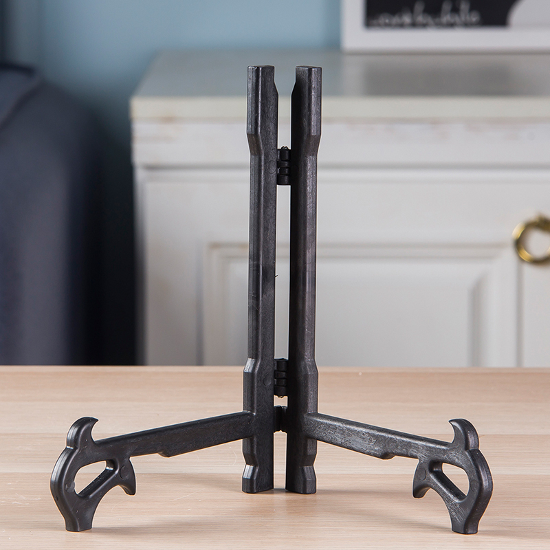 Craft Display Stand, Peace Buckle Flat Photo Frame, Viewing Stand Base, Black Plastic Pu'Er Tea Cake Tripod