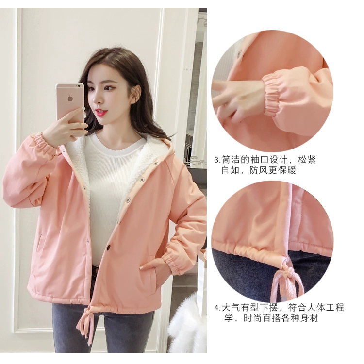 Áo khoác nhung nữ mùa thu đông 2018 mới dành cho học sinh trung học cơ sở Hàn Quốc áo len lông cừu dễ thương