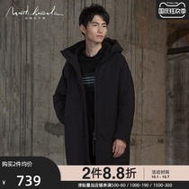 North latitude 30 degrees original designer brand mens autumn and winter simple cut long black hooded down jacket