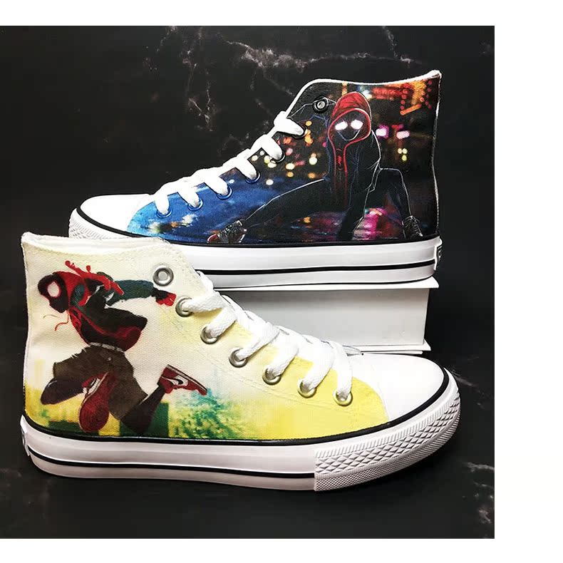 Tùy chỉnh Marvel Spider-Man Chung Giày vũ trụ song song Trợ giúp cao Vẽ bằng tay Graffiti Captain America Canvas Canvas - Plimsolls giày thể thao