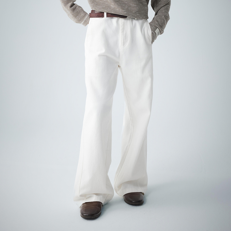 Old Money Style Pure White Minimalist Casual All-Cotton Versatile Work/Business Straight-Leg Drapey Structured Wide-Leg Summer Pants