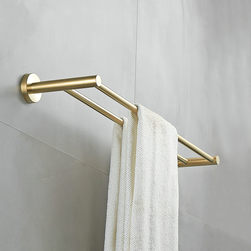 Stainless Steel Towel Rack Brushed Gold Matte Light Luxury Small Apartment Bathroom Double Rod Towel Hanging Rod Nail-Free Extended 120