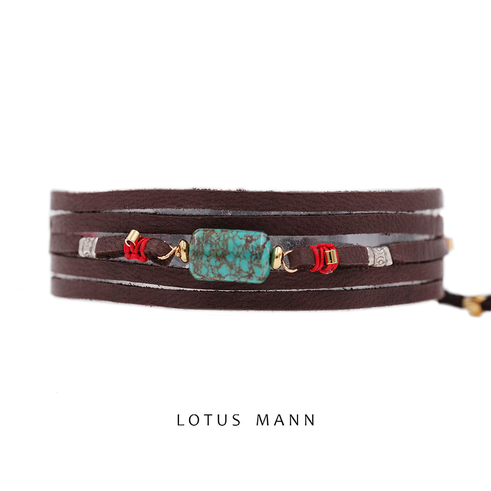 Hubei turquoise and imported deerskin rope woven necklace