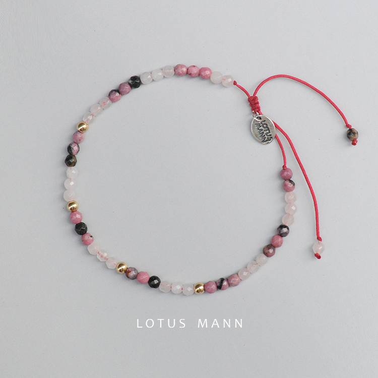 Lu Tasman Love fortune hồng đá đỏ và bột pha lê vàng 14K nhỏ vòng tay Mới đá mắt hổ