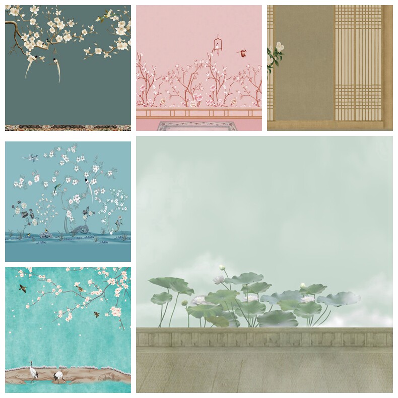 Chinese style ancient costume anchor live brushwork photo studio theme photography photo background cloth Republic of China retro wall painting