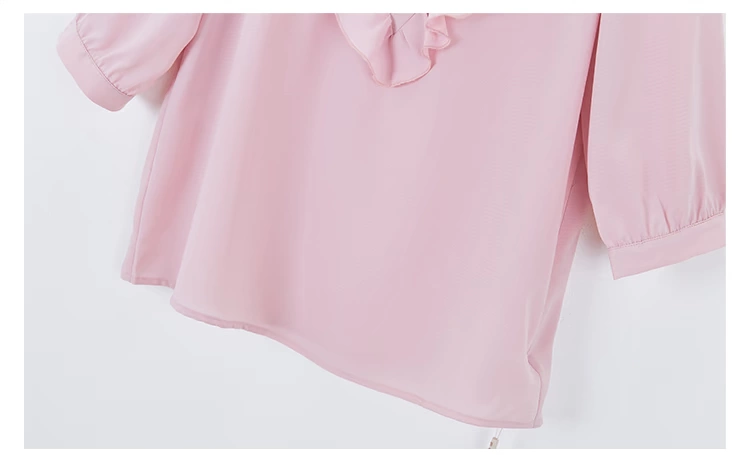 Quần áo nữ M L [by] quầy giảm giá thương hiệu áo sơ mi cotton mùa hè màu hồng đích thực năm điểm áo sơ mi ngắn tay - Áo sơ mi
