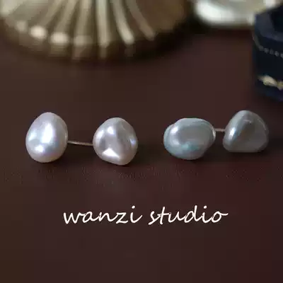 Meatballs custom natural baroque pearl earrings female American 14K gold trendy retro court French niche