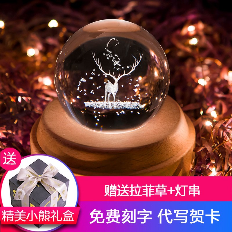 Creative gift wooden music box for girls gift Elk handmade transparent music box Crystal ball music box