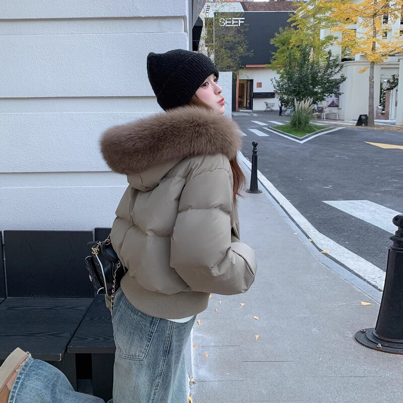Rouje Moaks Large Fur Collar down Jacket Winter New Short Style for Petite Women 90 White Duck down Thick Coat