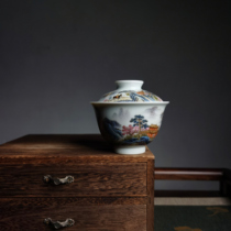 Morning Rain and Twilight High-end pastel Ma Jing made a two-year cover bowl