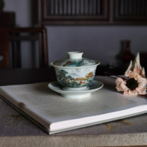 In the morning rain and twilight Ma Jing made Wang Pai landscape three-cai Gaiwan