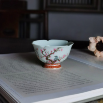 Morning rain and twilight high-end pastel woodcutter made Melan bamboo chrysanthemum hand-carved melon edge cup