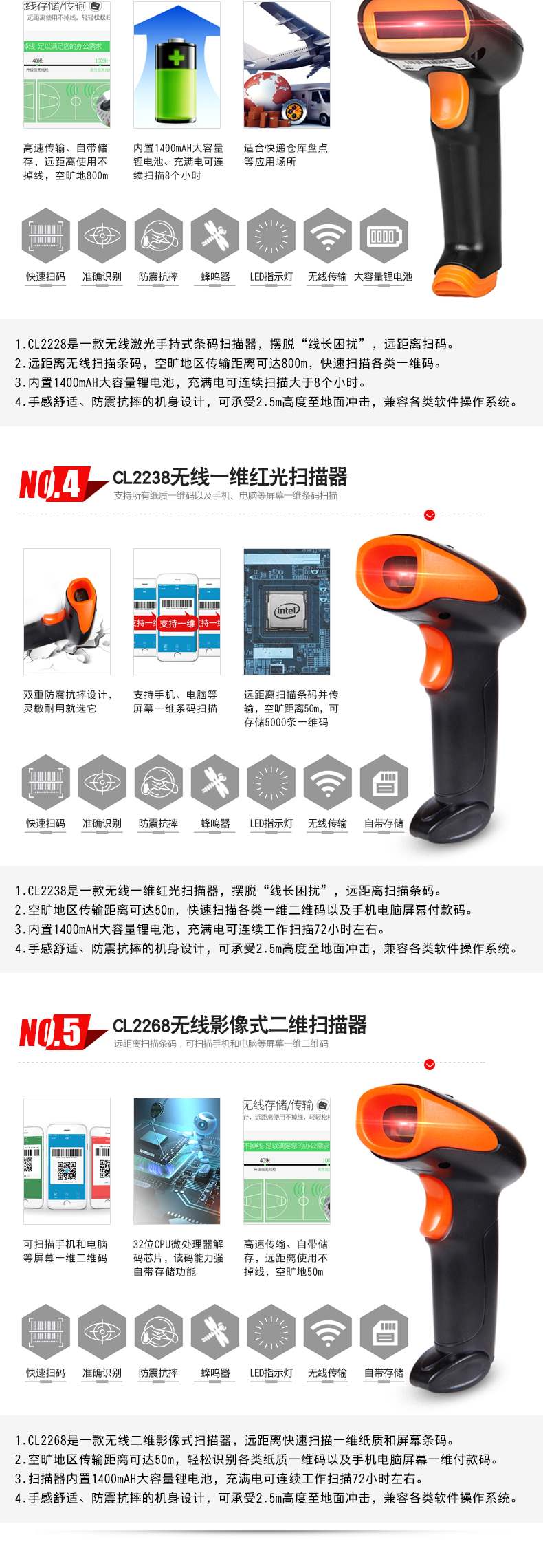 Máy quét Cheng Le CL-2218 Máy quét không dây Quét nhanh Lấy máy quét mã QR một chiều Siêu thị Nhân viên thu ngân Máy quét mã vạch Máy quét thuốc thú y Máy quét hồi cứu - Thiết bị mua / quét mã vạch máy quét mã