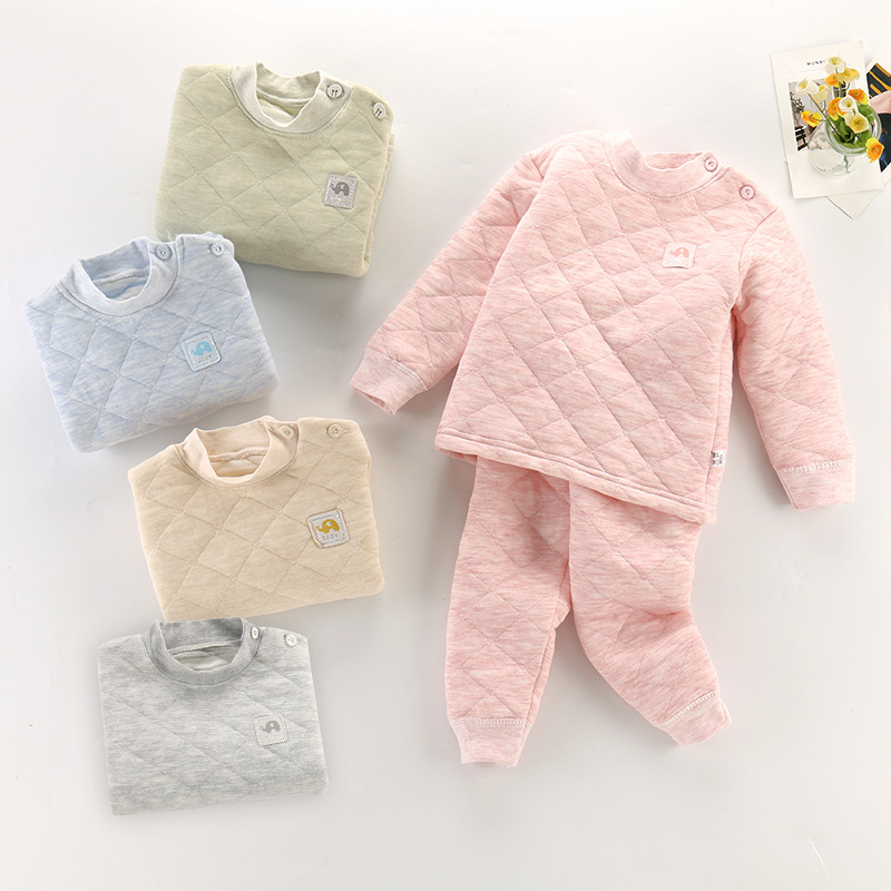 Children's baby warm lingerie suit clip cotton pure cotton baby triple warm thickened with cotton beat undercoat winter clothing