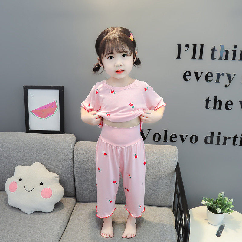 Child sleepwear Summer thin Baby Air Conditioning Suit 2 Mid Sleeve 3 Modale Cute Pure Cotton Girl's Home Suit Suit