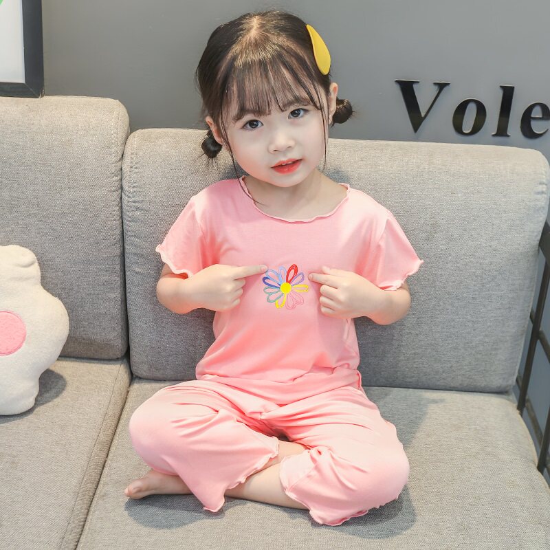 Baby short-sleeved children's girls' modal home clothes children's pajamas summer thin cotton ice silk two-piece suit