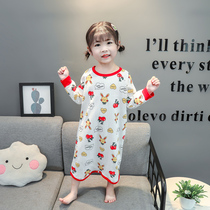 Baby nightgown spring and autumn cotton children's pajamas gauze children's long sleeve breathable cotton-padded jacket girls one-piece bathrobe