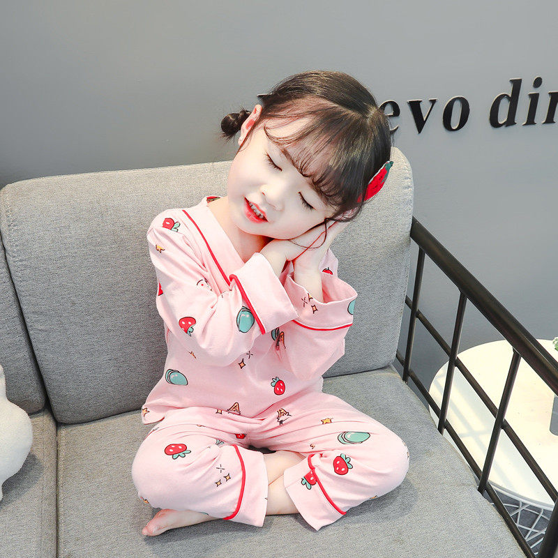Girls' pajamas summer thin section long-sleeved children's summer baby girl spring and autumn children's cotton air-conditioning home clothes set