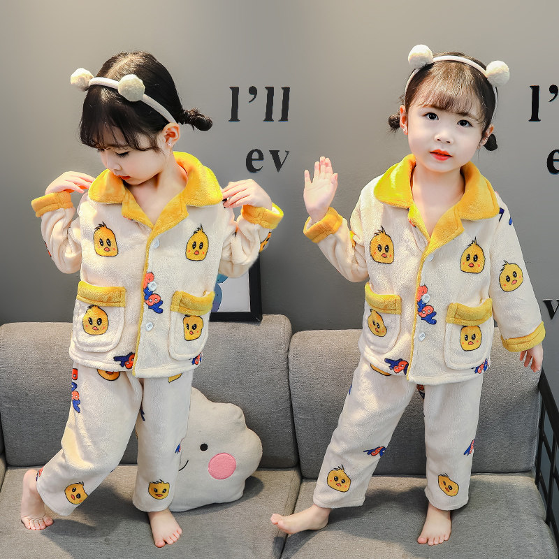 Girl Sleepwear Autumn Winter Flannel Female Baby 1 Child Long Sleeve Thickened Warm Children Coral Suede Home 3