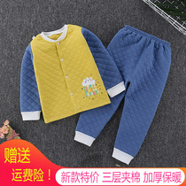 Male and female babies children newborn babies childrens thermal underwear set cardigan clip cotton thickening autumn clothes autumn pants