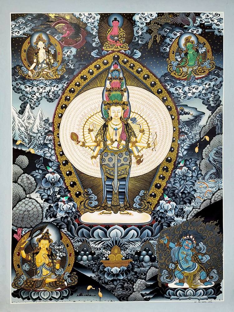 Tibet hand painted Donka painting Nepal Donka tea room background wall upscale decoration painting mineral pigments Qiankuanyin