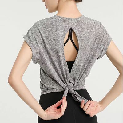 Yoga short-sleeved female fitness exercise running split quick-drying beautiful back elastic vest T-shirt breathable smock
