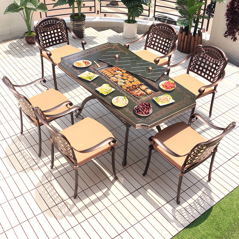 Shanren Outdoor Barbecue Cast Aluminum Table And Chairs Courtyard Combined Open-air Villa Balcony Outdoor home Self-carbon baking electric baking