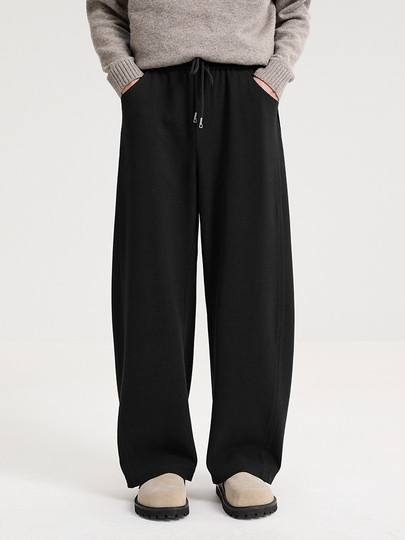 Black Zeming Men's Mulberry Silk Casual Pants 2025 Winter New Elastic Waist Tie Warm Sports Style Straight Pants