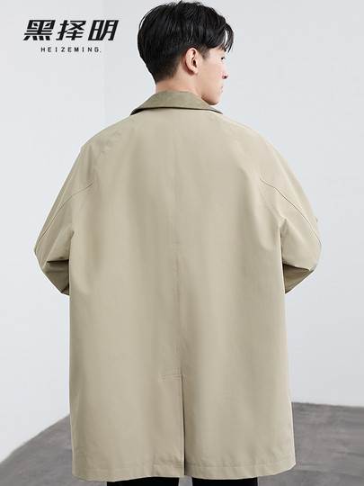 Black Ze Ming men's spliced ​​design windbreaker spring and autumn fashion trend Korean style high-end casual mid-length jacket