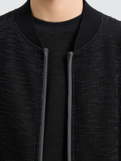 Black Zeming Men's Premium Textured Jacket 25 Spring and Autumn New Korean Style Commuting Trendy Loose Baseball Collar Jacket