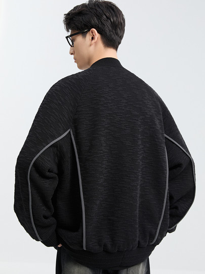 Black Zeming Men's Premium Textured Jacket 25 Spring and Autumn New Korean Style Commuting Trendy Loose Baseball Collar Jacket
