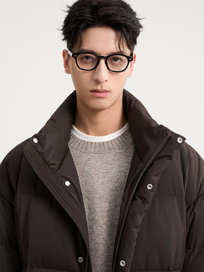 Black Zeming Men's Twill Stand Collar Down Jacket 2025 Winter New Short Profile Windproof Warm Short Jacket