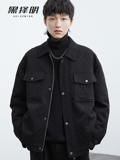 Men's textured design lightweight down jacket winter new Korean style trendy casual loose warm jacket