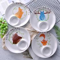 Jingdezhen creative simple multifunctional cartoon meal ceramic dumpling plate with vinegar plate household dumpling plate household plate