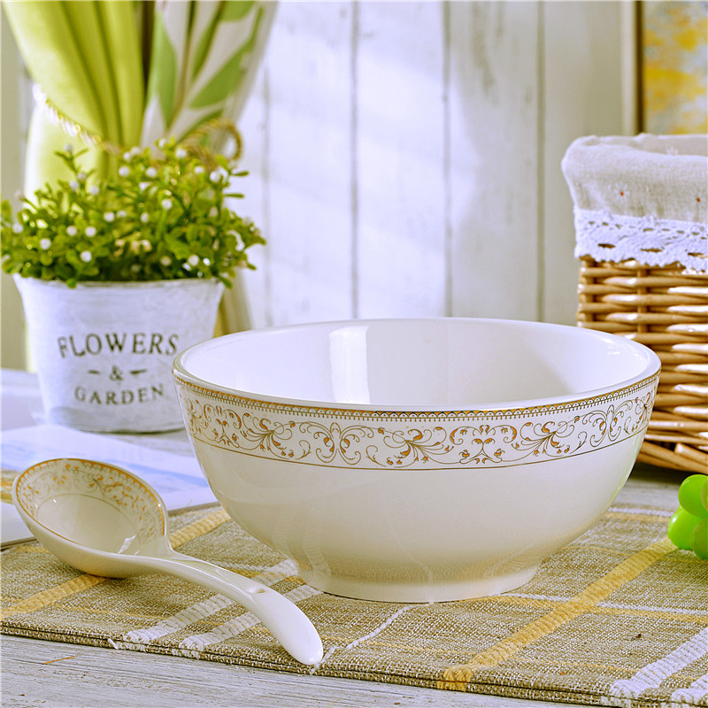 Jingdezhen 7-inch noodle bowl Bowl Ceramic Bowl Suit Big Rice Bowl Large Soup Spoon Salad Bowl Creative Big Soup Bowl