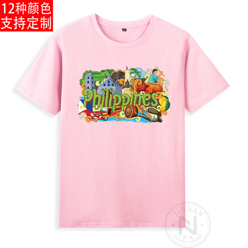 Pure Cotton Asian Philippines Cultural Elements Short-Sleeved T-Shirt 6XL Adult Clothing Available in Children's Sizes