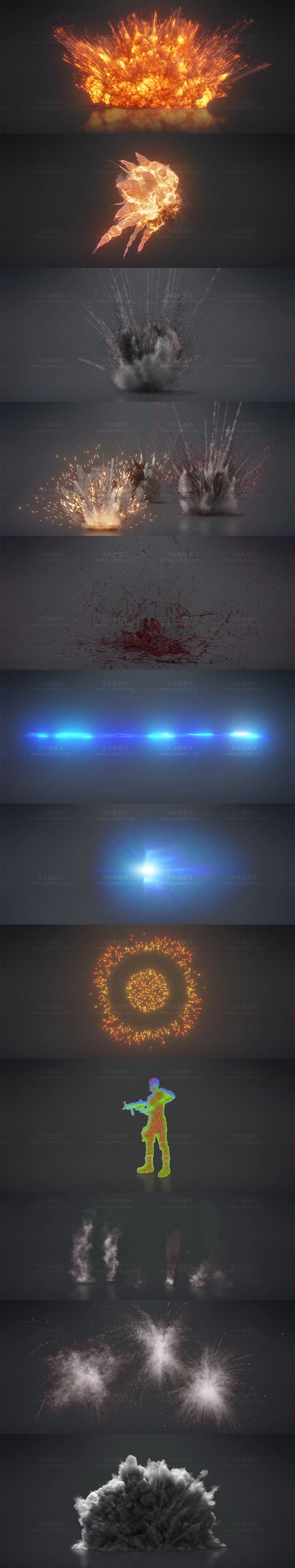 4K视频素材-383个爆炸粉尘冲击波血液飞溅动作电影特效合成动画