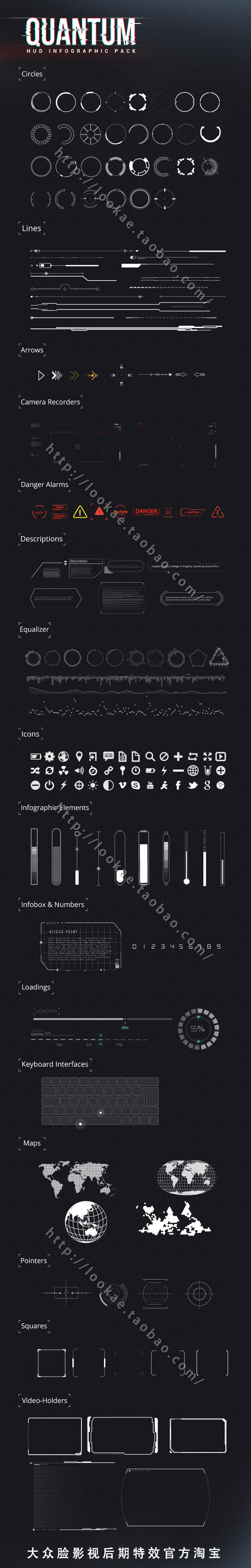 AE模板-高科技军事信息化动态UI元素包 Quantum HUD Infographic V2