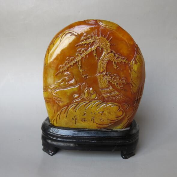 188克老寿山石乌鸦皮田黄石四方印章全手工雕刻垂钓章料古玩奇石