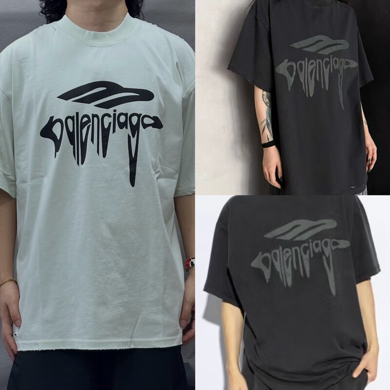 Balenciaga Logo Printed Round Neck Short-Sleeved T-Shirt, Loose Fit, Men's Style 787349